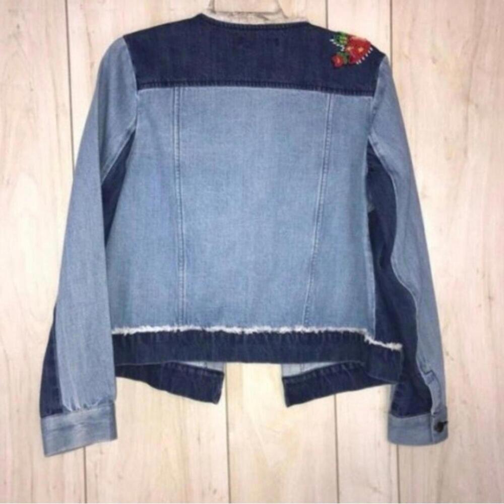 Relativity Beaded Rose Denim Patchwork Jean Jacket - image 2